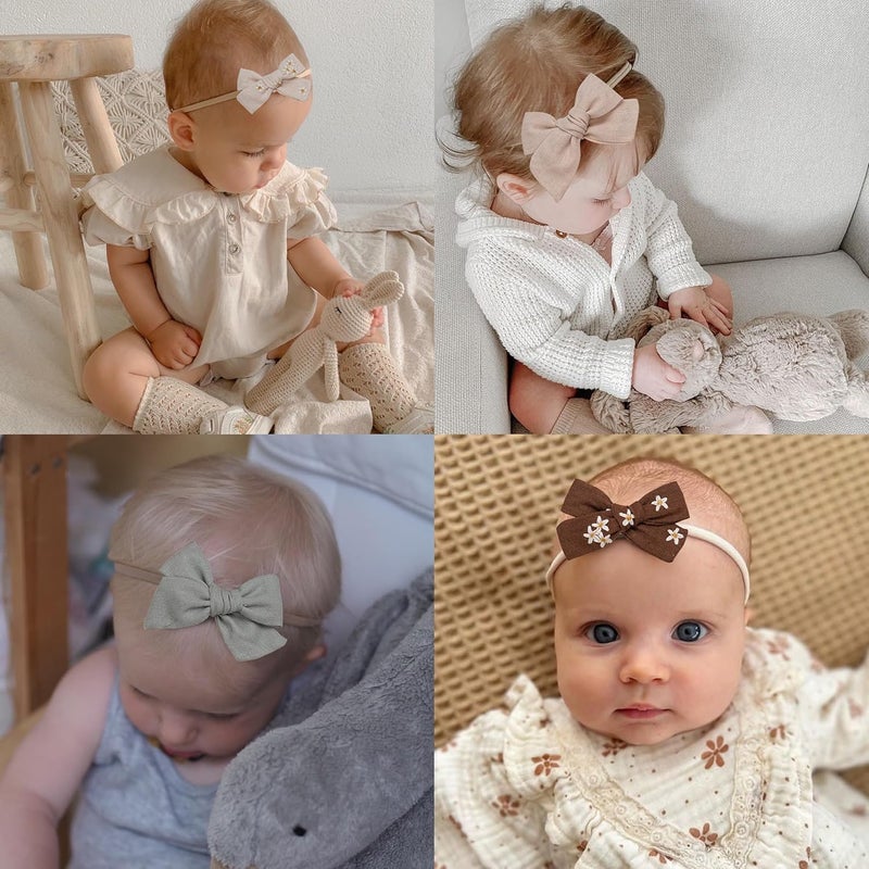 Fancy Clouds Baby Girl Bows and Headbands,14 pcs Stretchy Soft Nylon Hairbands Hair Bows for Newborns, Infants, Toddlers - Handmade Baby Hair Accessories for Girls Gifts - Image 4